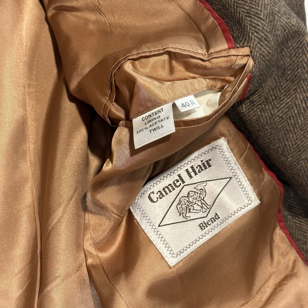 Van Jullen Brown CAMEL HAIR HERRINGBONE Sport Coat Blazer Jacket 40R Vintage - Picture 13 of 13